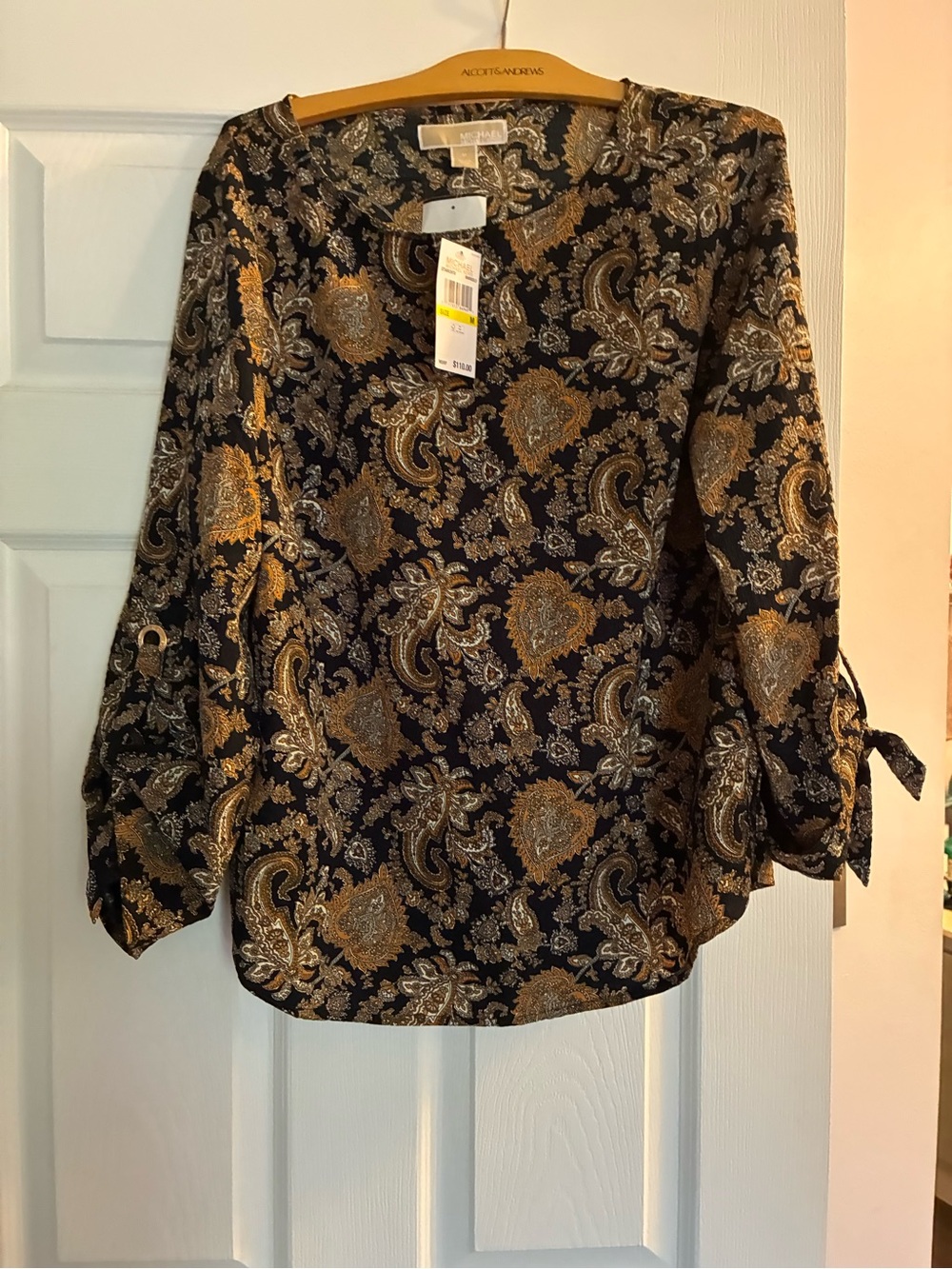 Michael Kors Black Blouse with Gold Paisley Print